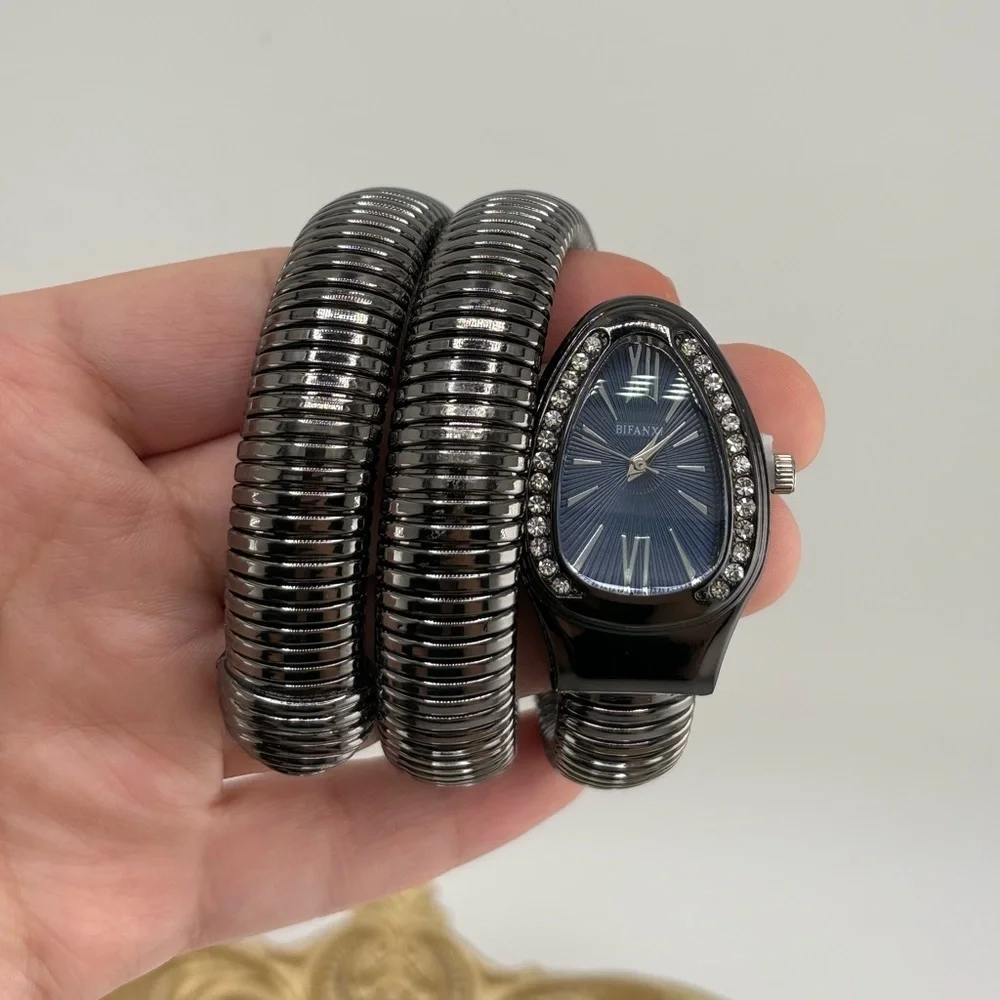 Serpenti Wrap Bracelet Watch – Black-Gray Tone / Dark Blue Dial ✨